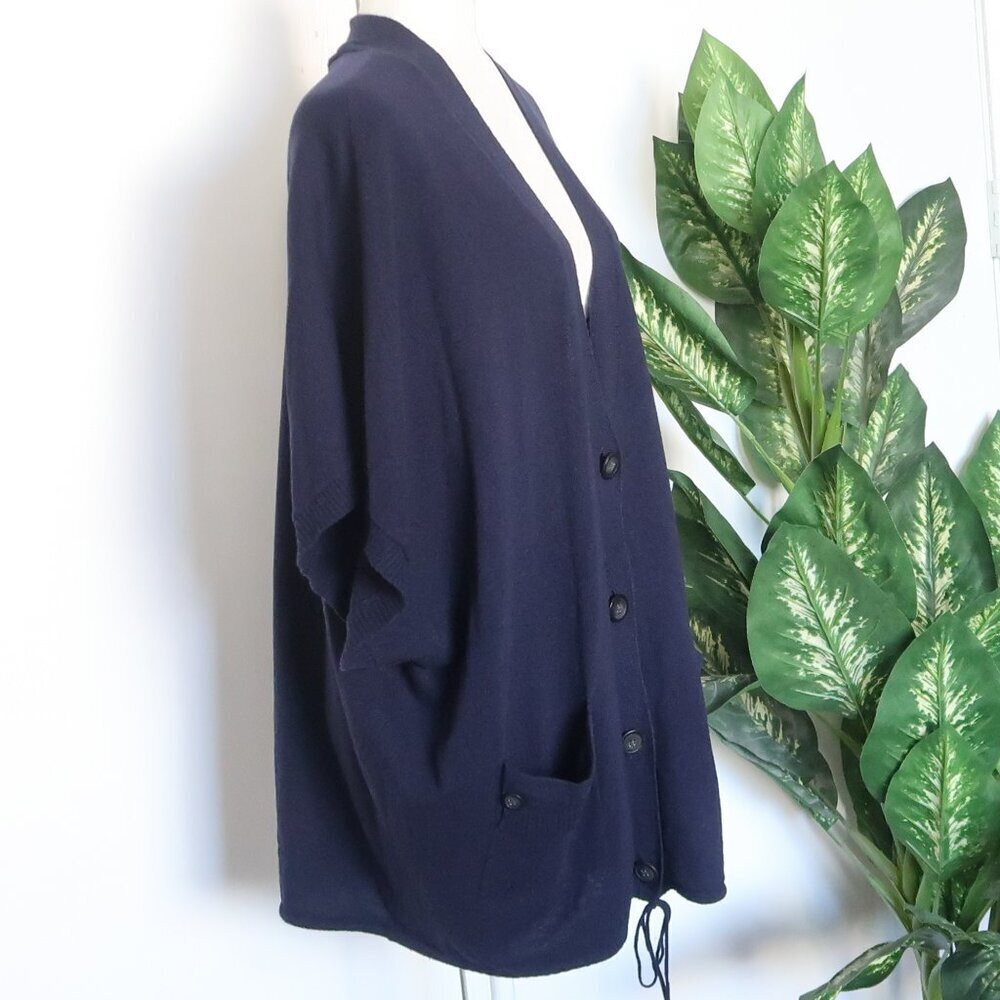 Jigsaw Navy Blue Knit Wool Cashmere Angora Button Front V-neck Sweater Cardigan - Picture 5 of 11